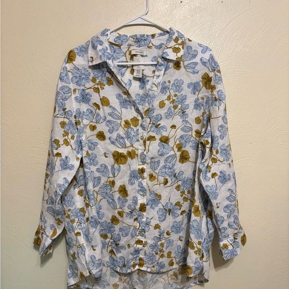 Joie Blue and Gold Floral Button Down Shirt - Picture 1 of 7